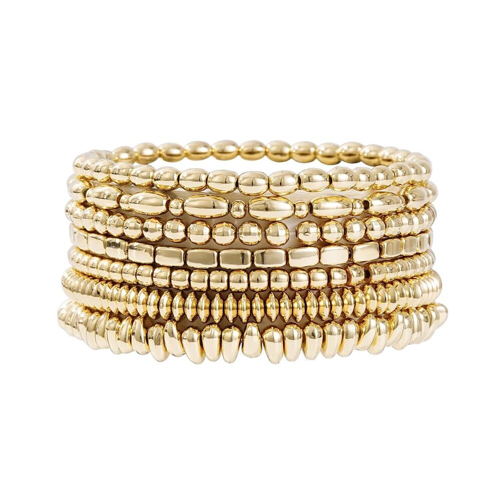 Gold Plated Beaded Bracelets for Women Trendy, 14K Gold Plated Stack